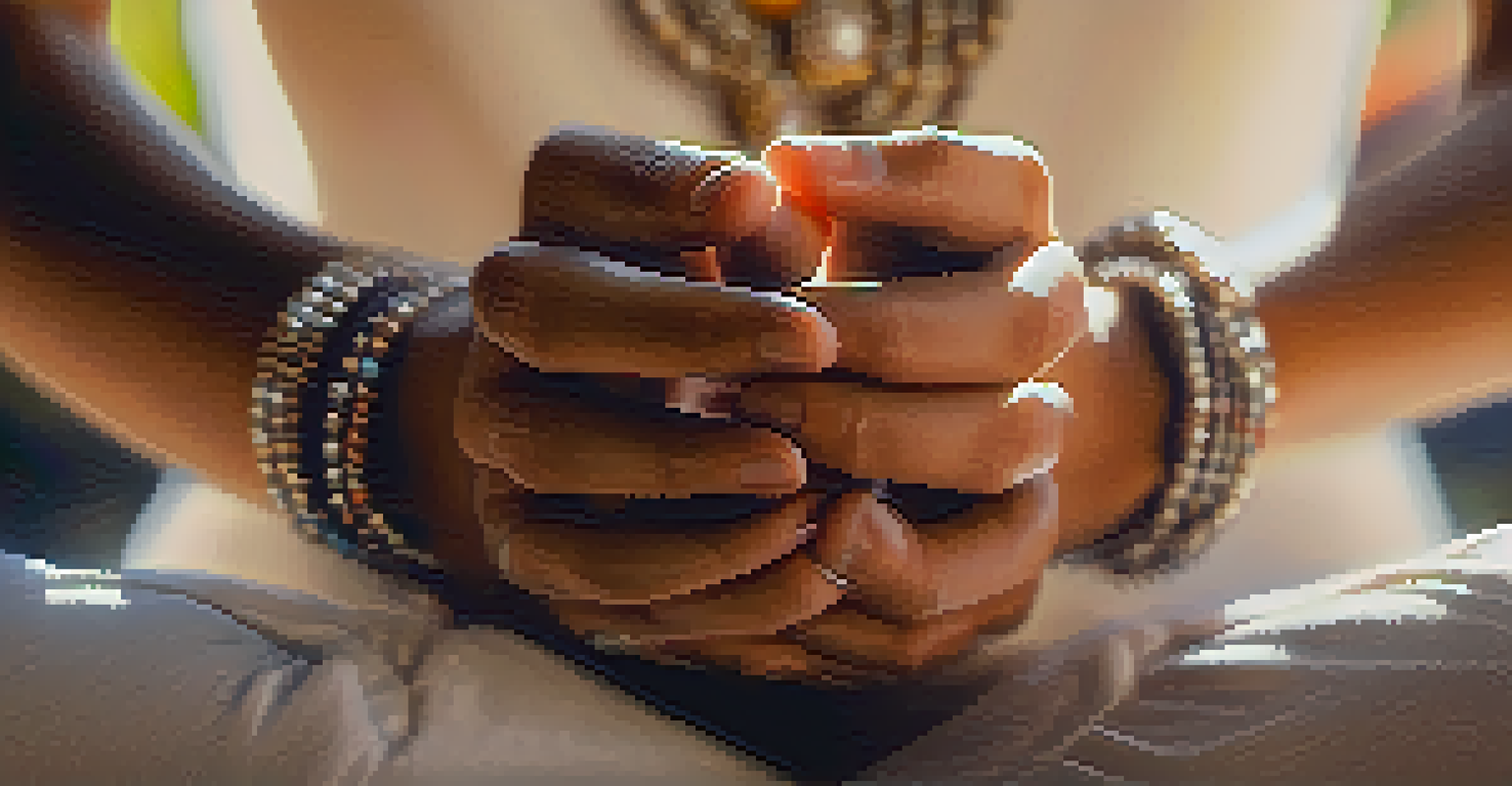 A close-up of hands in a mudra, representing mindfulness, with soft sunlight and a blurred yoga space in the background.