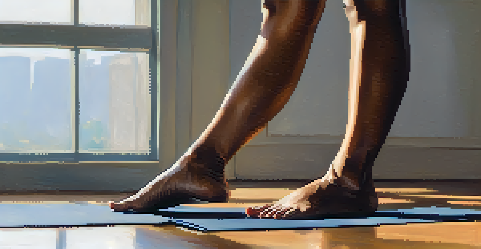 Close-up of an athlete's feet in Chair Pose on a yoga mat, showcasing strength and balance.