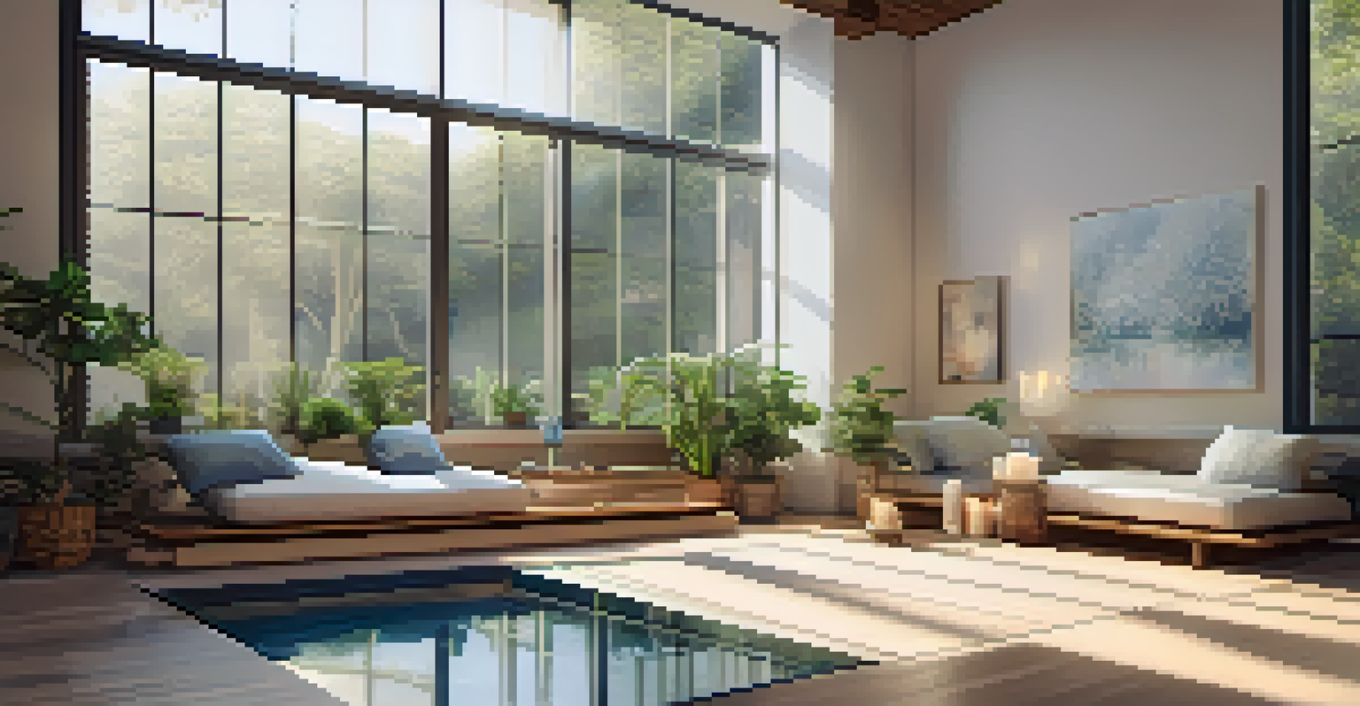 A peaceful meditation space with cushions, plants, and natural light, promoting relaxation and introspection.