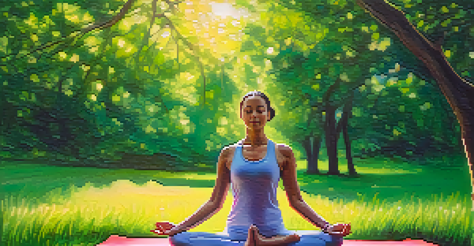 A person practicing tree pose in a lush green park, exuding calm and mindfulness.