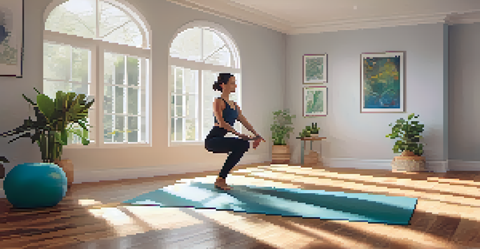 A beginner practicing Mountain Pose in a serene yoga studio with natural light and plants.
