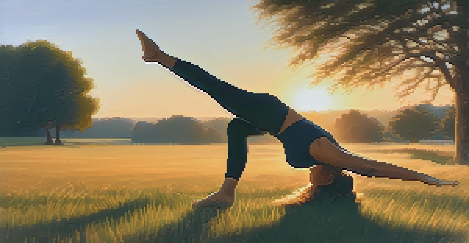 A person doing the Shoulder Stand yoga pose on grass during sunset, with a soft focus background.