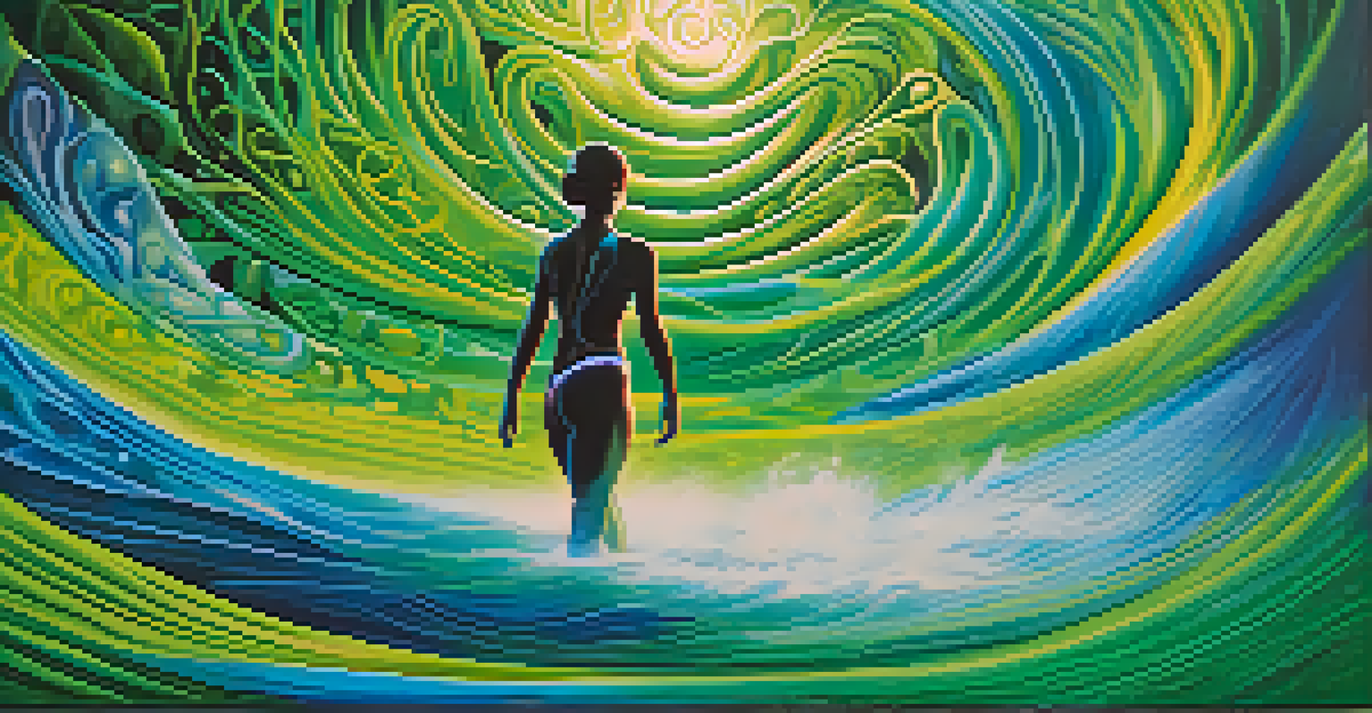 An artistic visualization of energy flow in the human body, with vibrant colors and swirling patterns representing breath and vitality.