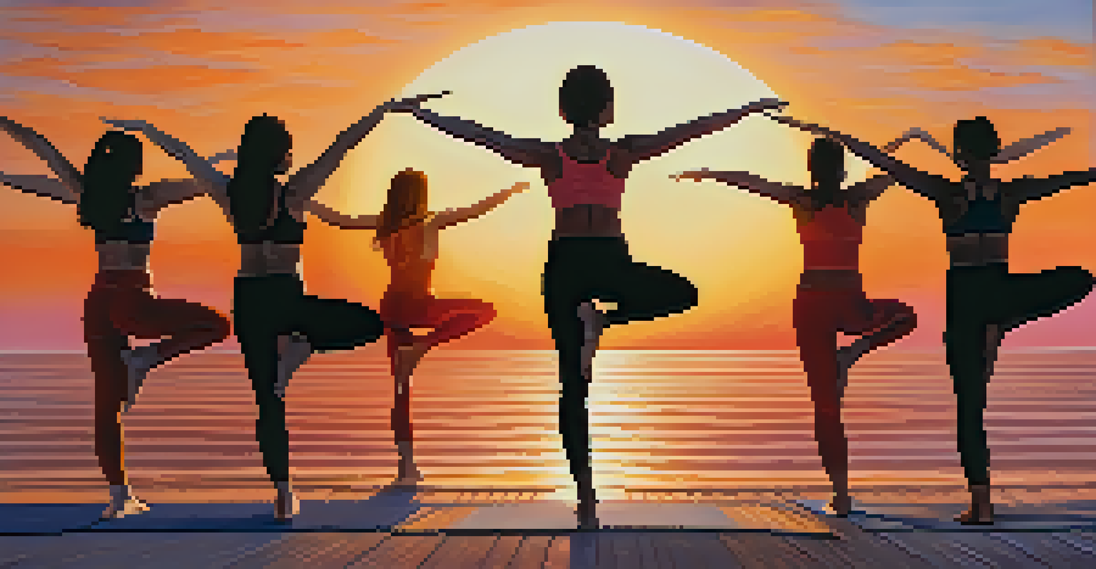 Illustration of the Sun Salutation sequence showing various yoga poses in fluid motion against a vibrant gradient background.