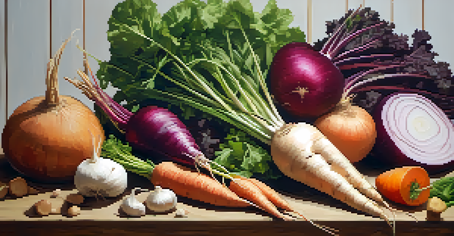 A colorful display of root vegetables and grains on a wooden table, illuminated by warm light, representing the earth element in wellness.