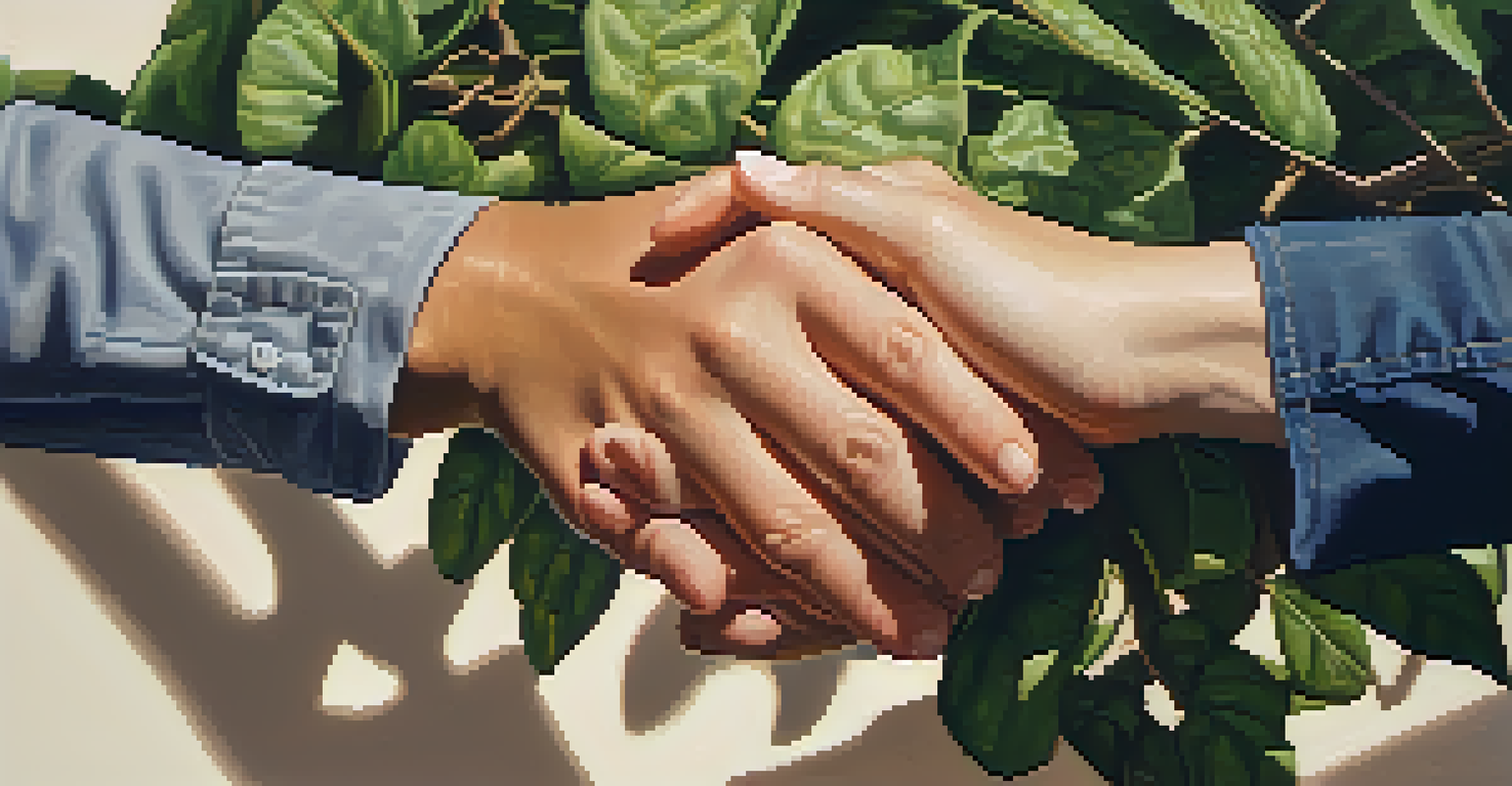 Close-up of hands intertwined in a gesture of empathy, with soft light and a warm background.