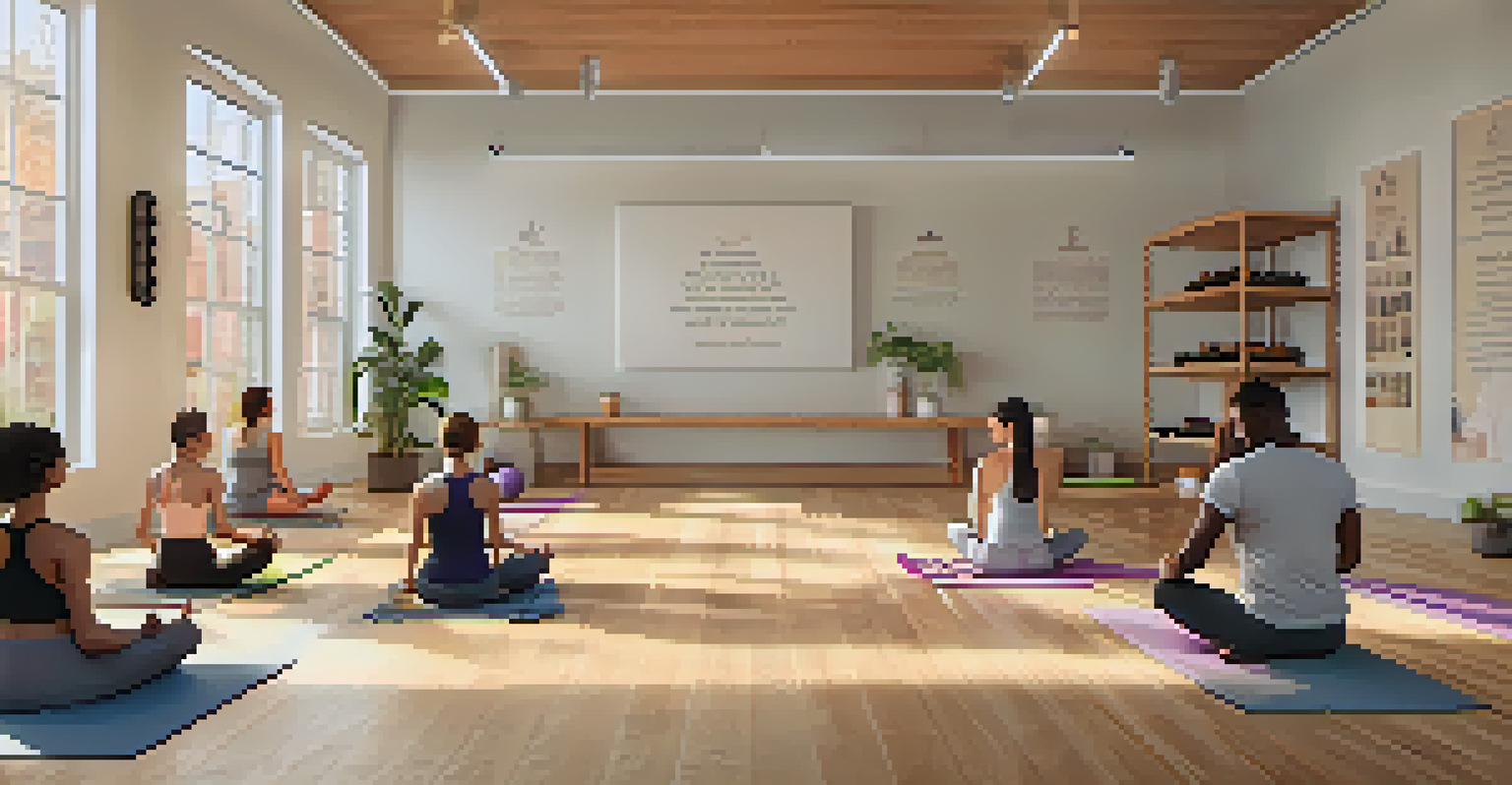 An inclusive yoga studio with adaptive equipment and a diverse group of participants practicing yoga together.