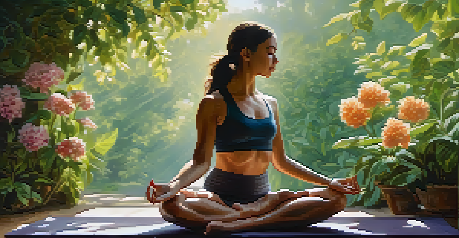 A person doing Hatha yoga outdoors amidst greenery, with sunlight shining through the leaves.