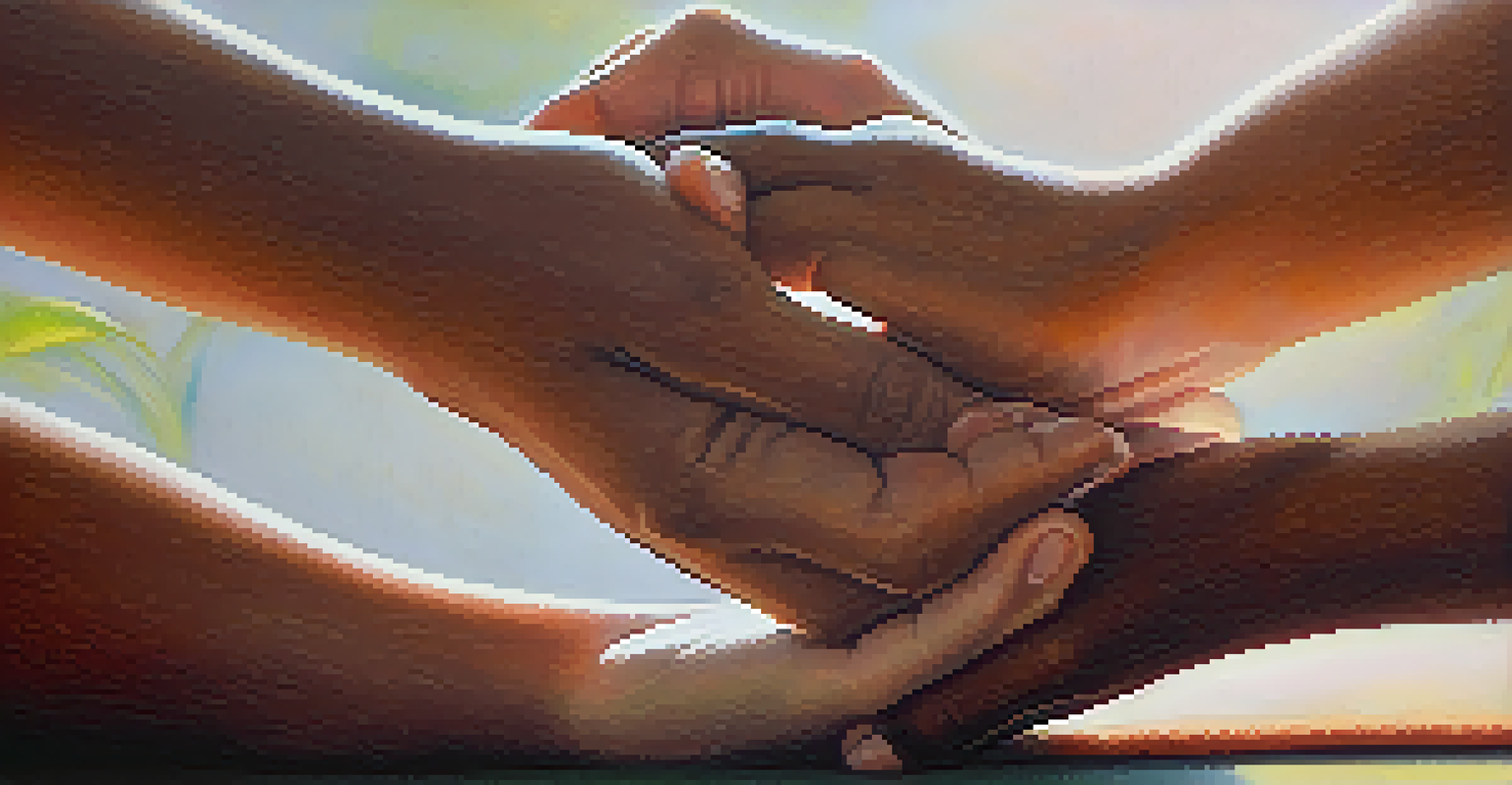 Close-up of two hands intertwined in a yoga pose, representing trust and connection in partner yoga.