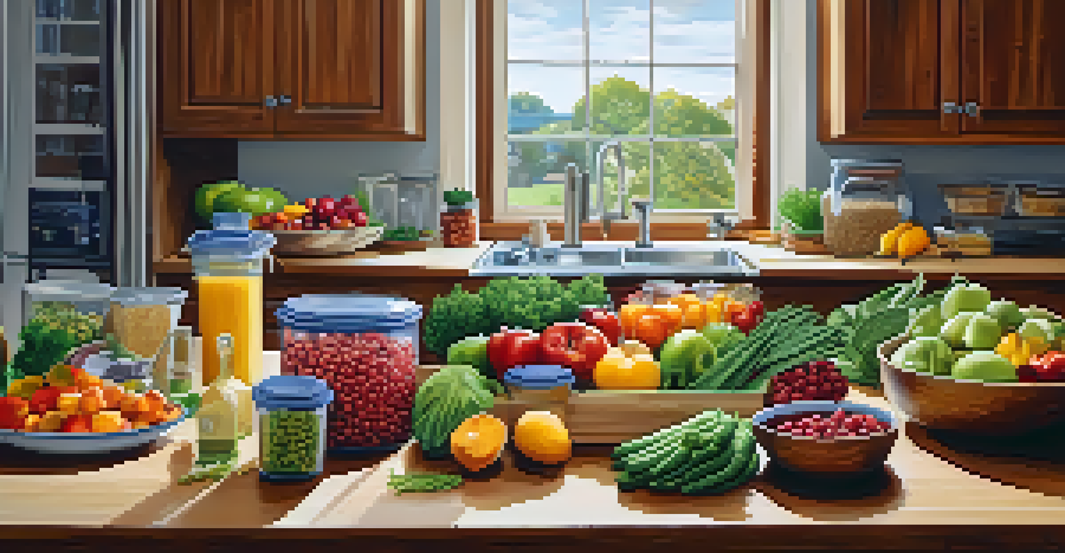 A kitchen filled with fresh produce and a person meal prepping healthy meals.
