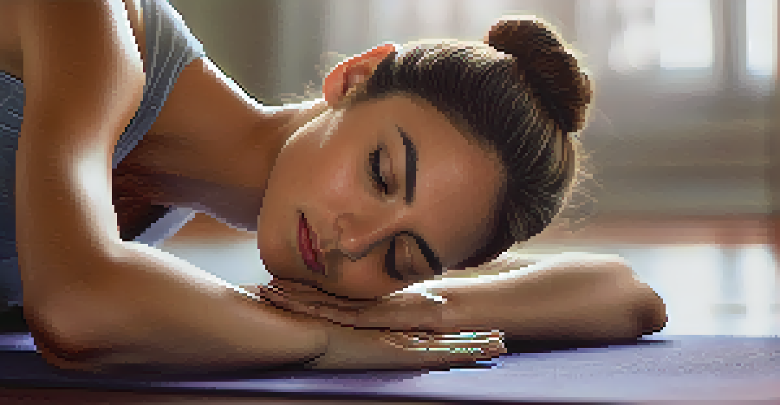 A close-up of a woman practicing restorative yoga, emphasizing her serene expression.
