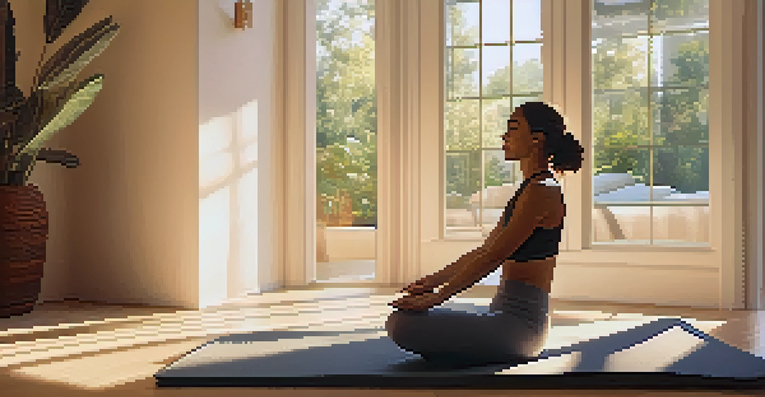 A person performing Sphinx Pose in a warm yoga space with sunlight and soft decor.