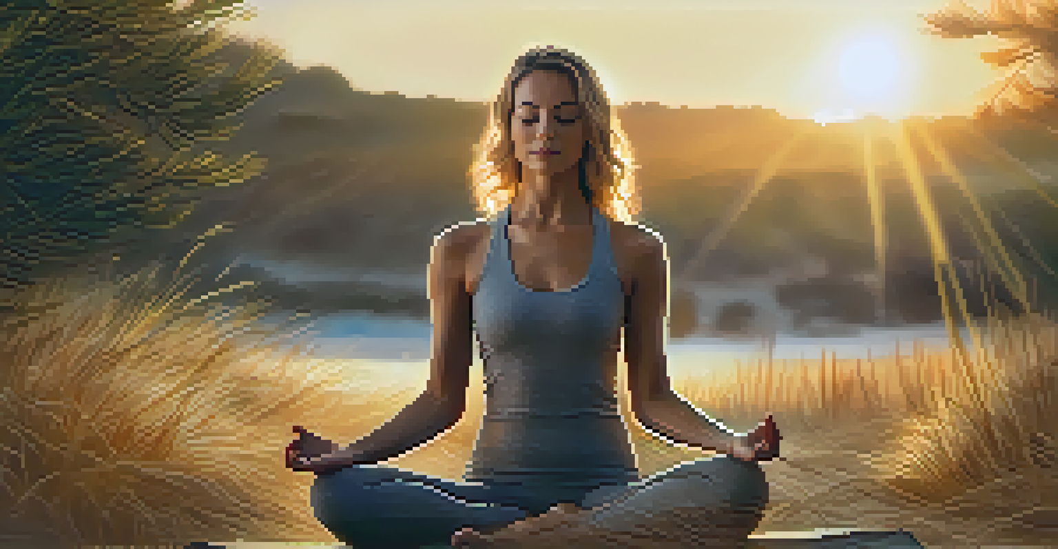 A close-up of a person practicing yoga outdoors during sunset, showcasing tranquility and connection with nature.