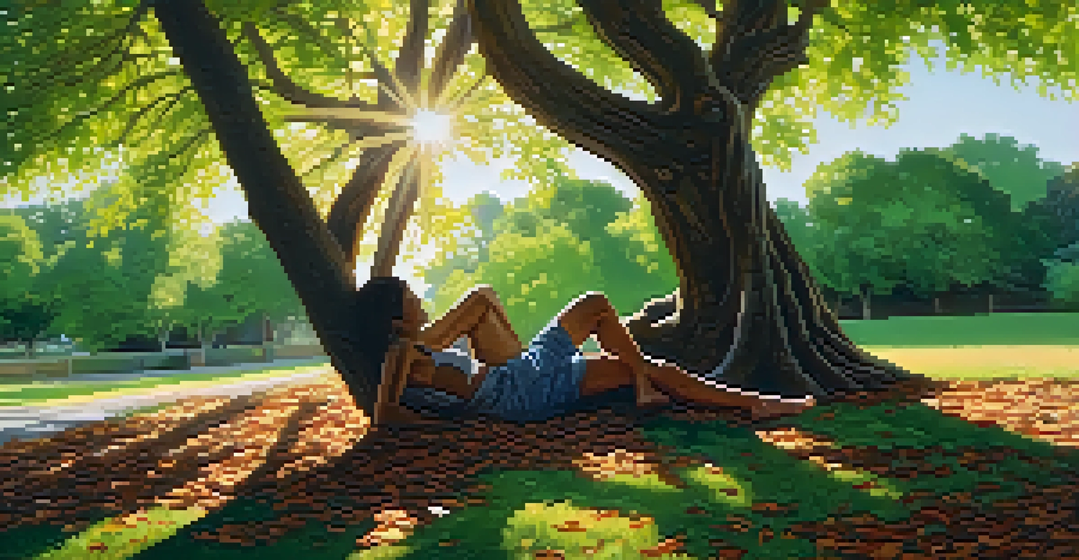A person practicing Legs-Up-the-Wall Pose against a tree in a serene outdoor environment.
