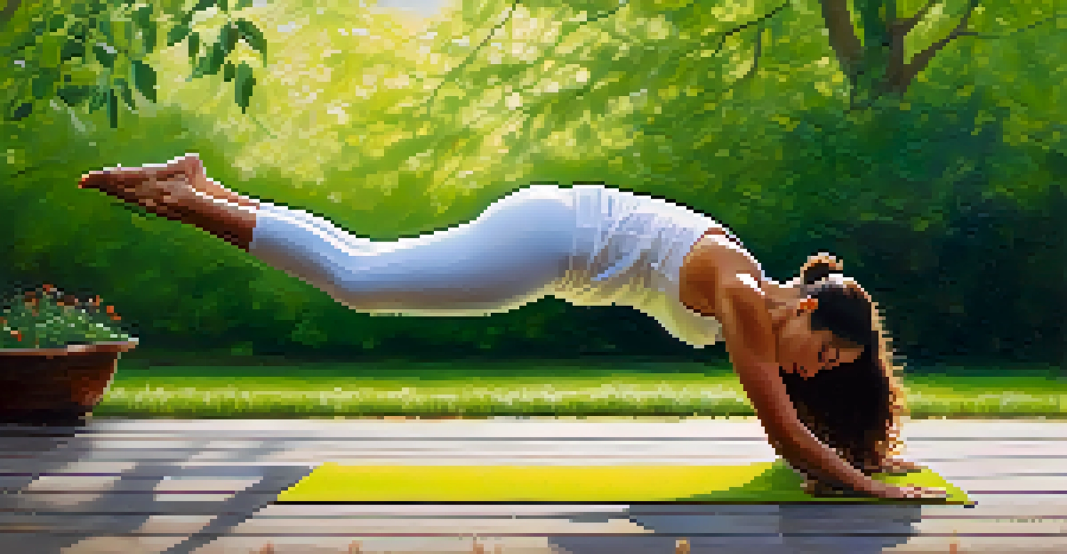 A person transitioning between yoga poses in a beautiful park setting.
