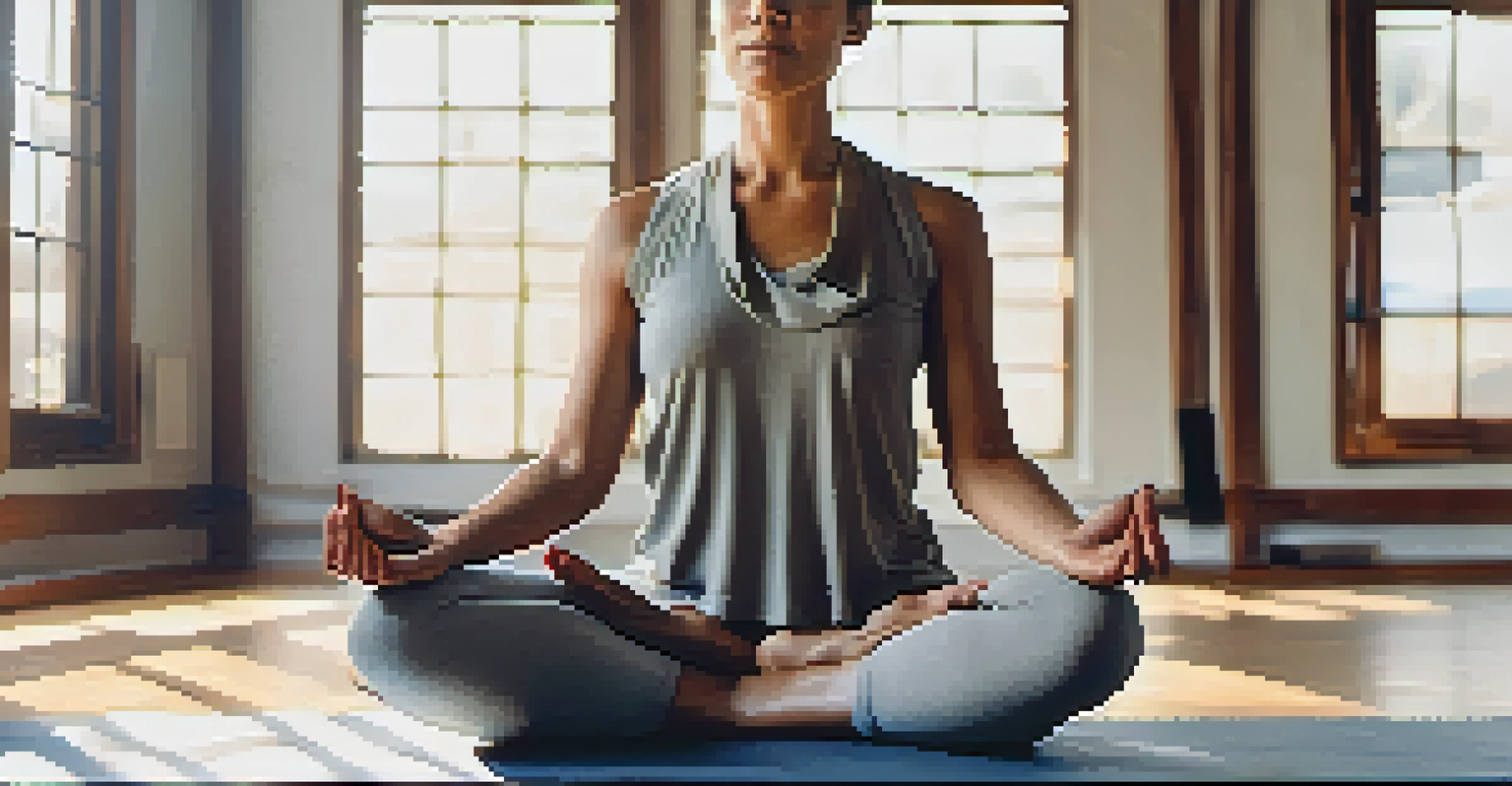 Close-up of a person practicing breath control in a yoga class.
