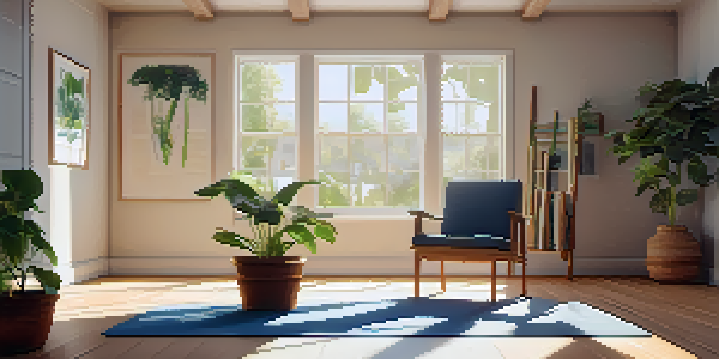 A peaceful yoga space with a sturdy chair, soft cushions, and natural light, designed for chair yoga practice.
