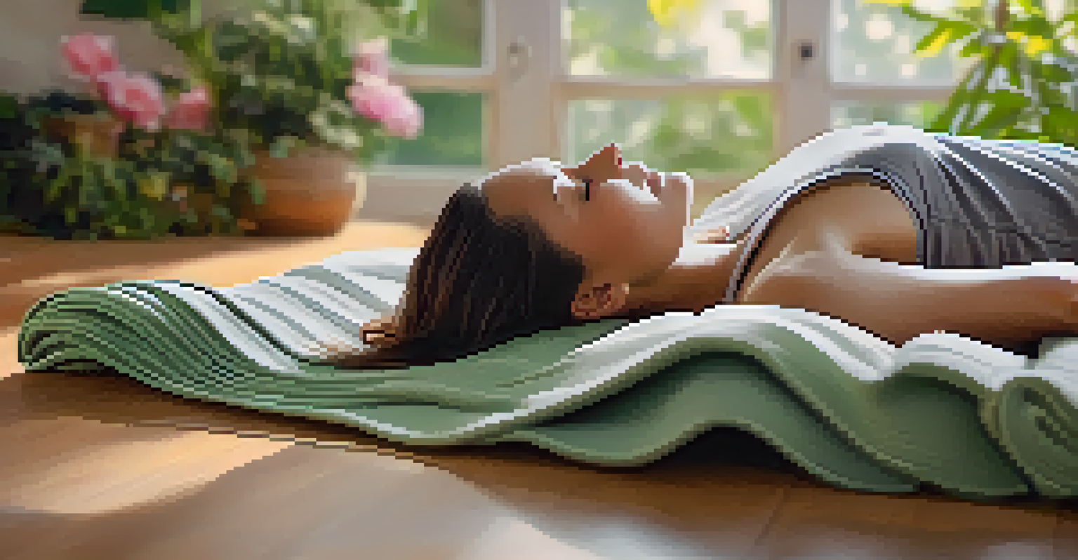 A person relaxed on a yoga mat, eyes closed, enjoying a Yoga Nidra session.
