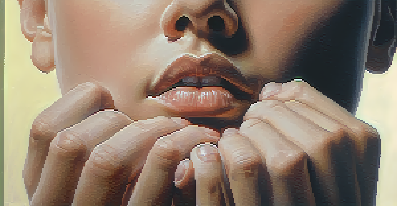 Close-up of hands practicing alternate nostril breathing, set against a peaceful background.