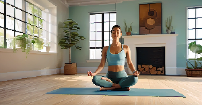 A peaceful yoga studio with a practitioner performing Sivananda yoga in soft morning light.