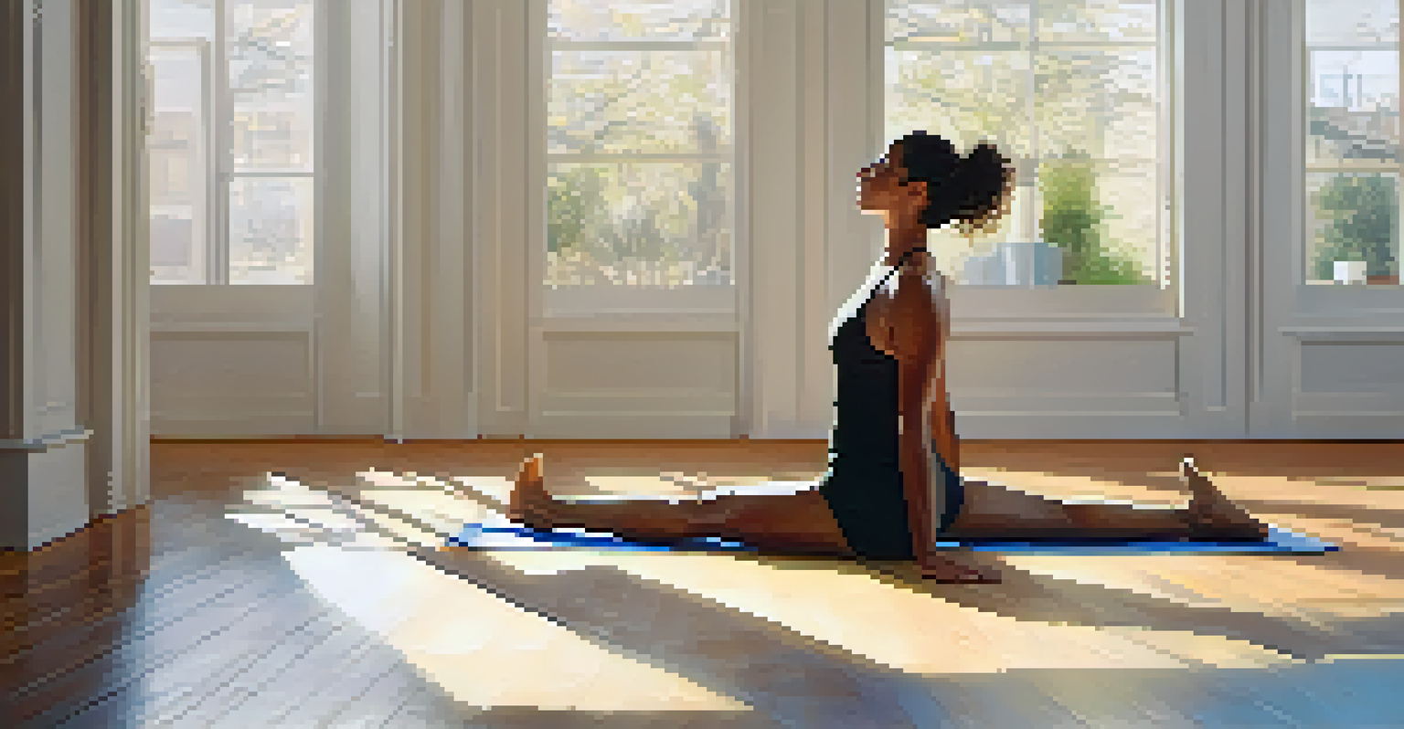 A person in motion practicing Cat-Cow Pose on a yoga mat in a bright room.
