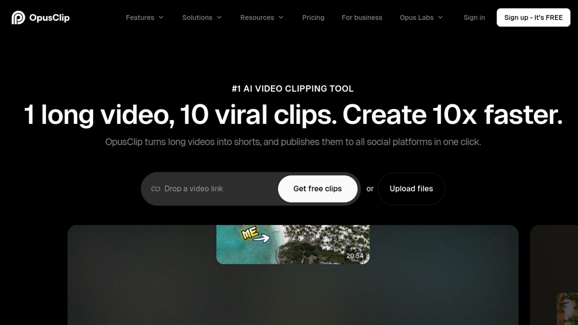 Homepage of Opus Clip