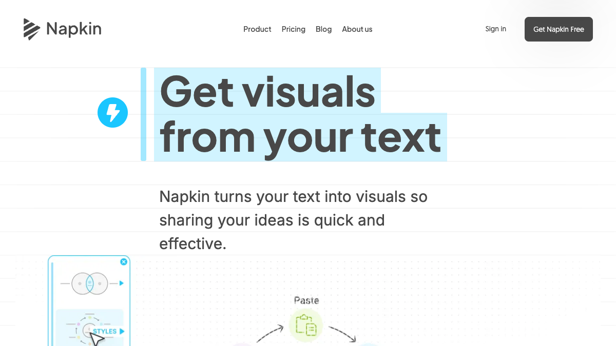 Homepage of Napkin AI Homepage of Napkin AI