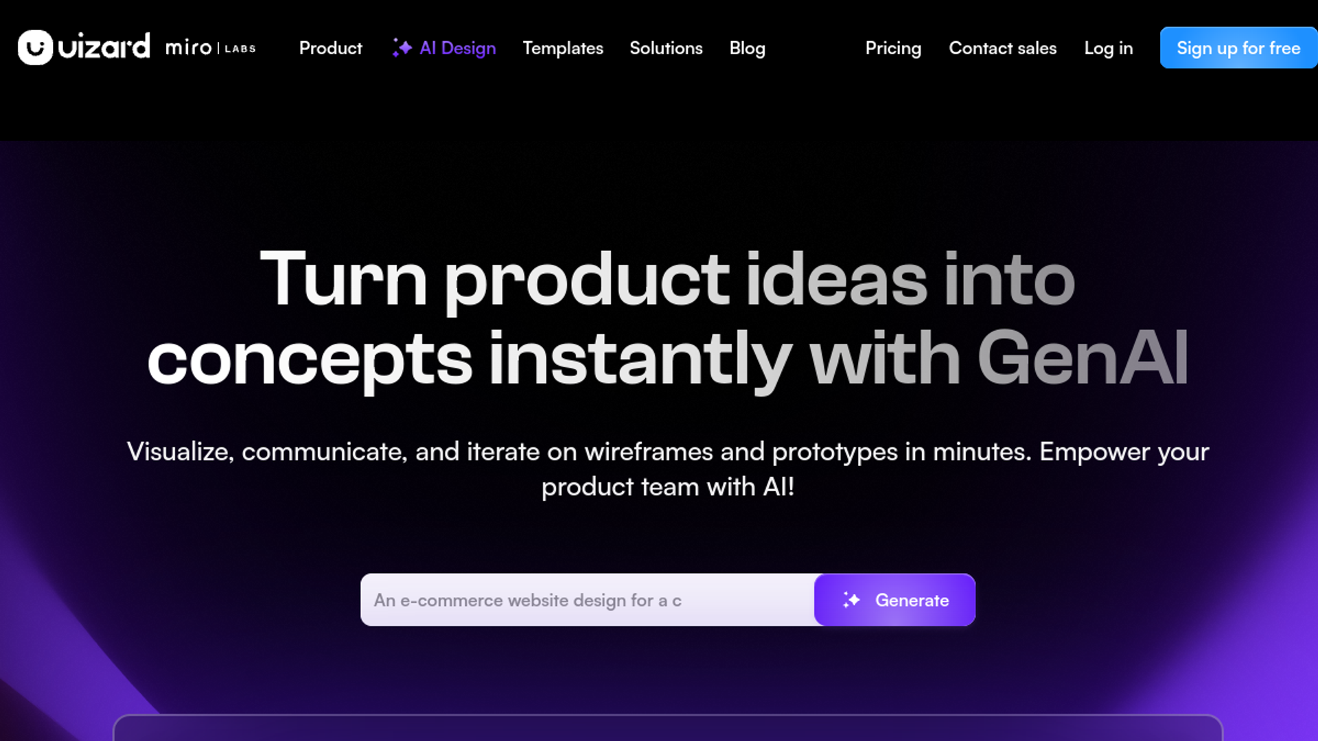 Homepage of Uizard
