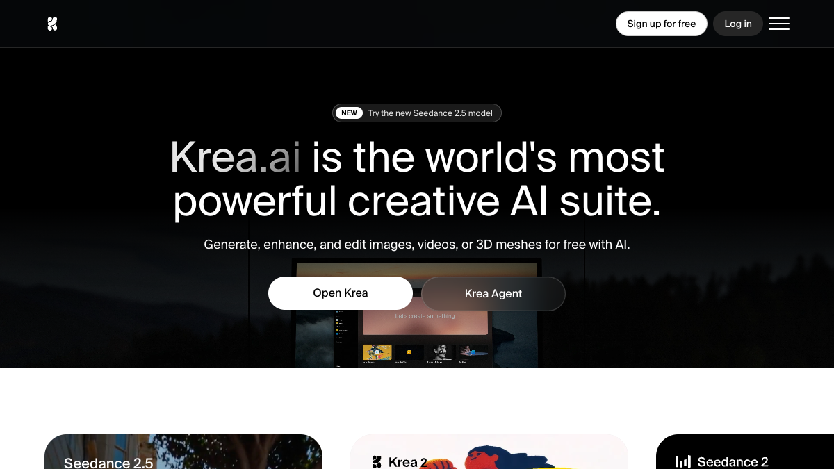 Homepage of Krea Homepage of Krea
