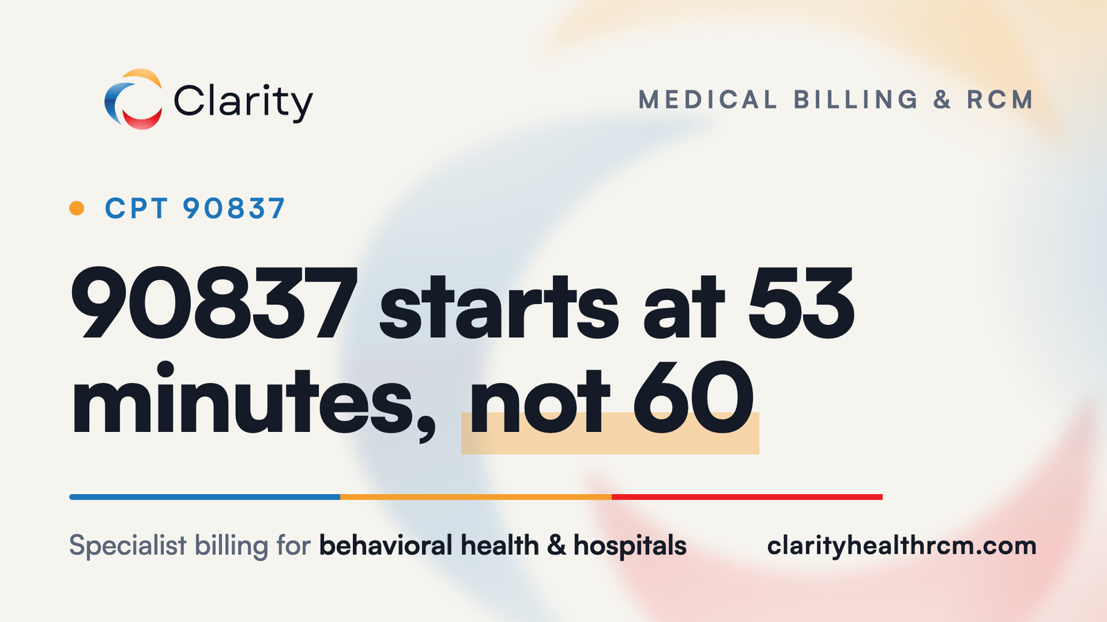 Clarity Health RCM insight card: CPT 90837 starts at 53 minutes, not 60