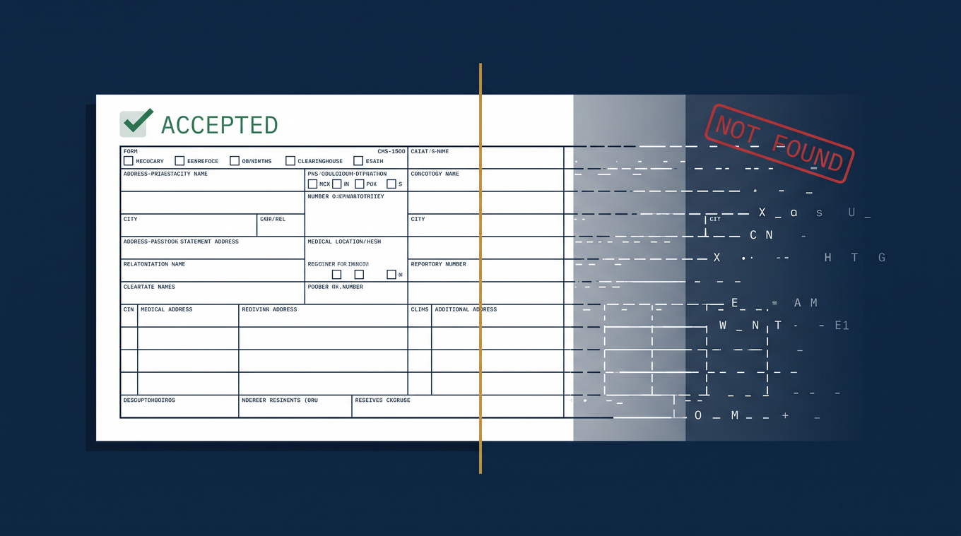 Split claim document showing accepted by clearinghouse but not found by payer - Aetna mental health billing