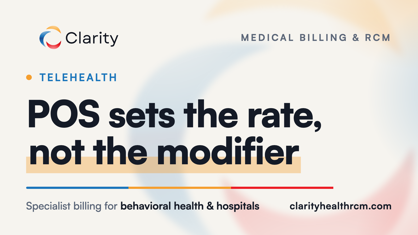 Clarity Health RCM insight card: place of service sets the telehealth rate, not the modifier