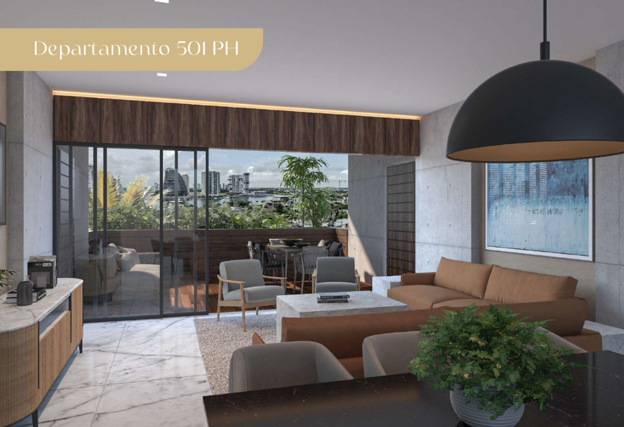 sala de lujo con acabados premium, confort y elegancia
