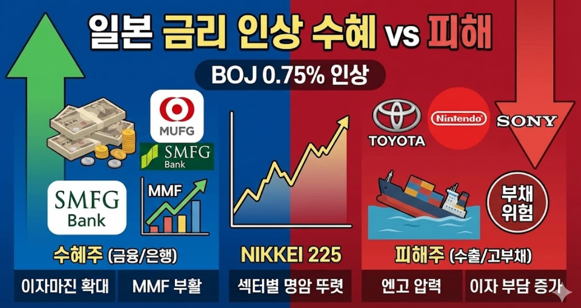 일본 금리 인상 수혜주 vs 피해주: MUFG부터 닌텐도까지 섹터별 명암