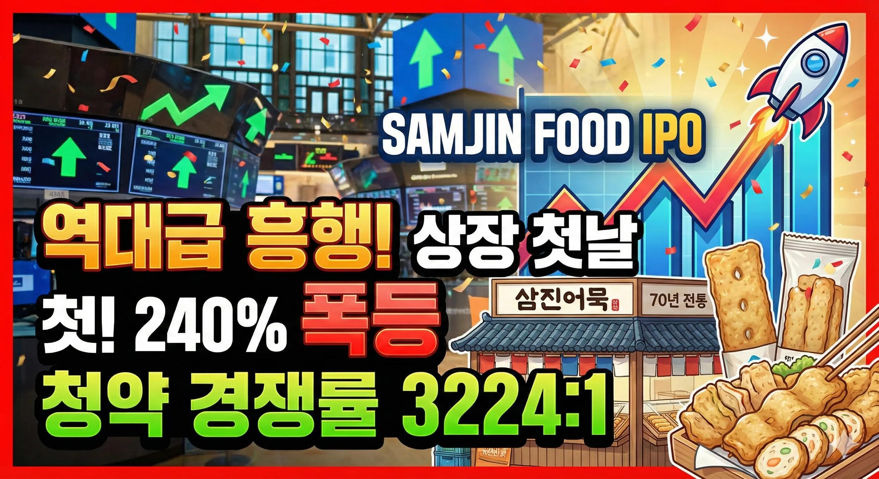 삼진식품 IPO 상장 첫날 240% 폭등! 청약 경쟁률 및 주가 분석