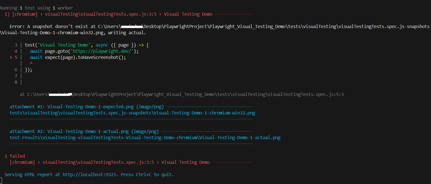 Visual Test Fail First Time Run Image