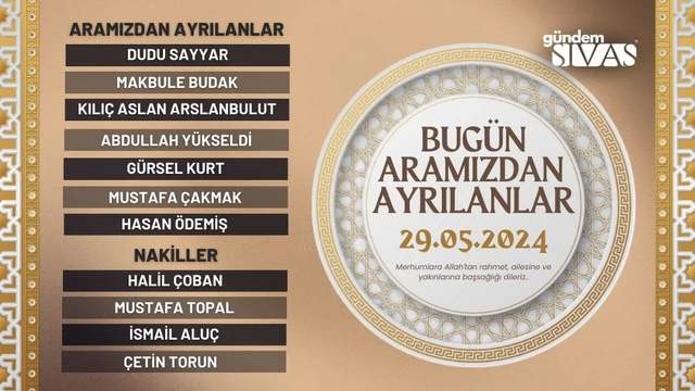 Sivas'ta Aramızdan Ayrılanlar - 29.05.2024