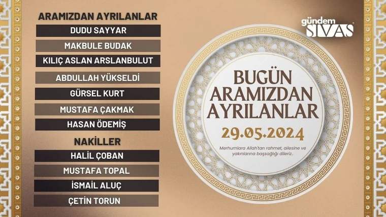 29 Mayıs 2024 tarihli aramızdan ayrılanların isimleri ve nakil olanların listesi.