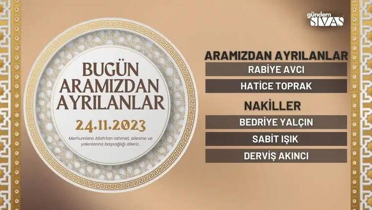Bej zeminli duyuruda, “Aramızdan Ayrılanlar” başlığı altında beş kişinin adı ve 24.11.2023 tarihi yer alıyor.