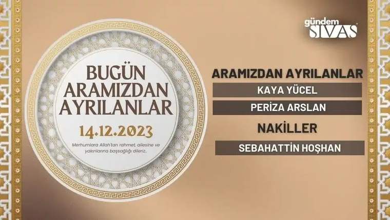 Bej zeminli duyuruda KAYA YÜCEL, PERİZA ARSLAN ve SEBAHATTİN HOŞHAN adları yer alıyor.