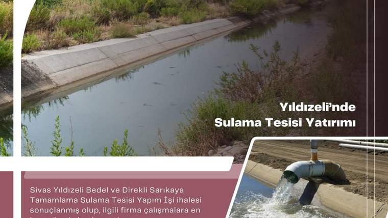 Sulama kanalı ve boru ile su akışı, sulama tesisi için hazırlık yapılıyor.