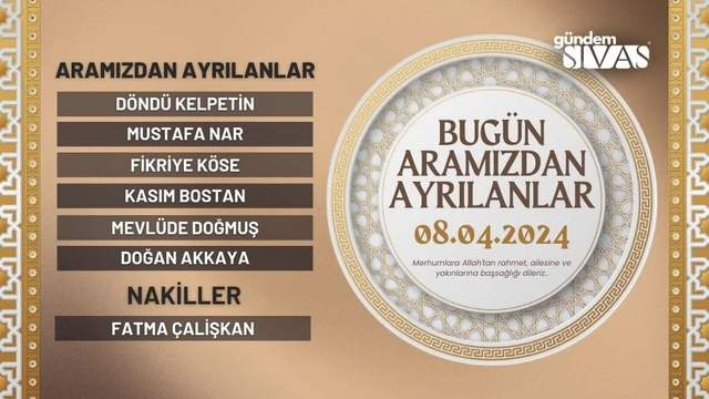 Sivas'ta Aramızdan Ayrılanlar - 08.04.2024