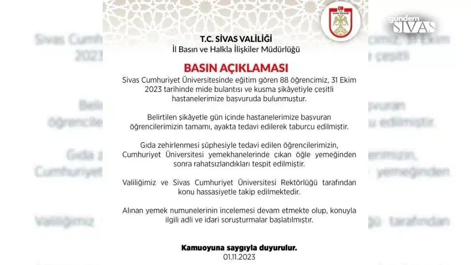 Sivas Valiliği'nden Basın Açıklaması