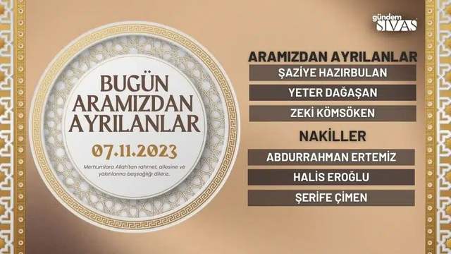 Sivas'ta Hayatını Kaybedenler - 07.11.2023