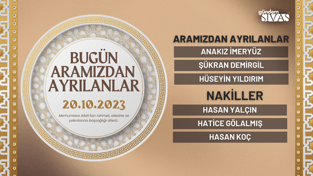Bugün Aramızdan Ayrılanlar - 20.10.2023