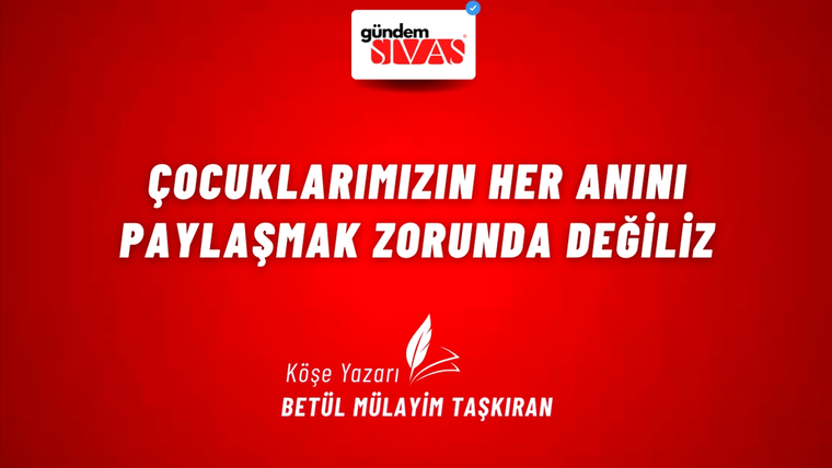 Kırmızı zemin üzerinde çocukların mahremiyetine ilişkin başlık ve köşe yazarı adı bulunan haber kartı.