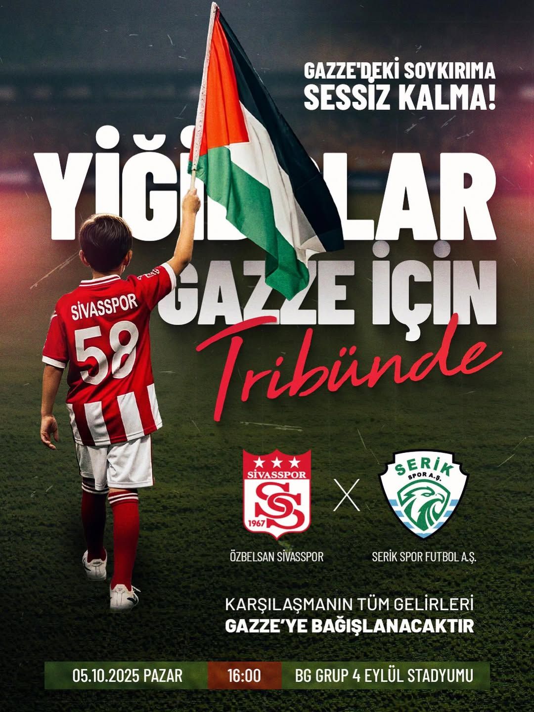Sivasspor'dan Gazze'ye Anlamlı Dayanışma: Serik Spor Maçının Geliri Bağışlanacak