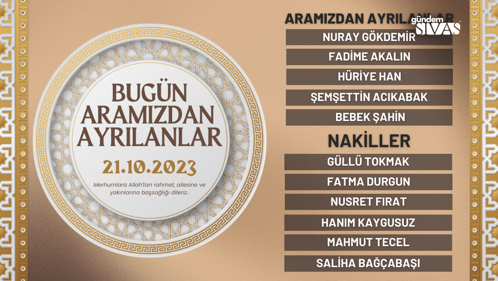 Aramızdan Ayrılanlar - 21.10.2023