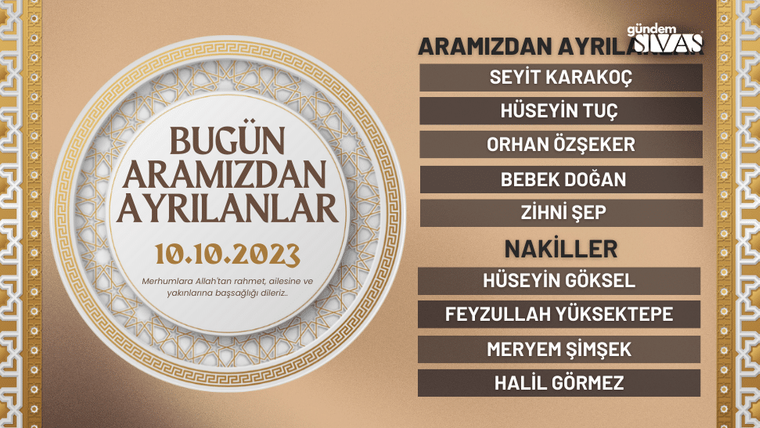Sivas'ta aramızdan ayrılanların isimlerinin yer aldığı bir liste.