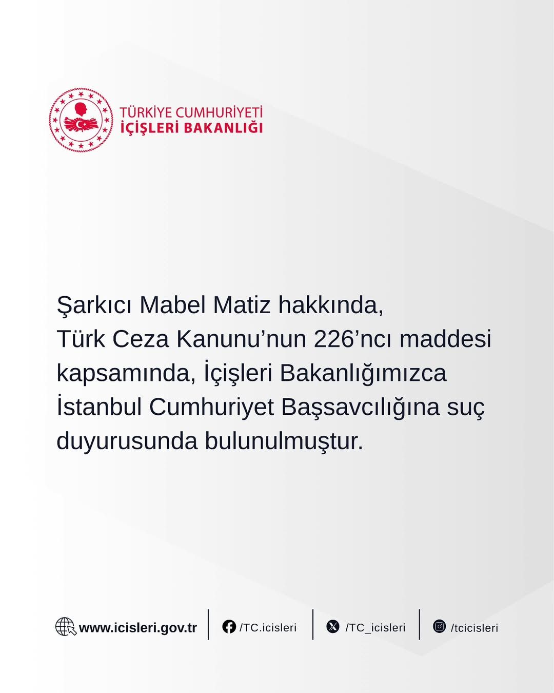 Mabel Matiz Hakkında İstanbul Cumhuriyet Başsavcılığına Suç Duyurusu